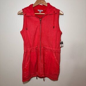 PBJ Blues Cherry Red Zip Up Vest Drawstring Waist NWT Small